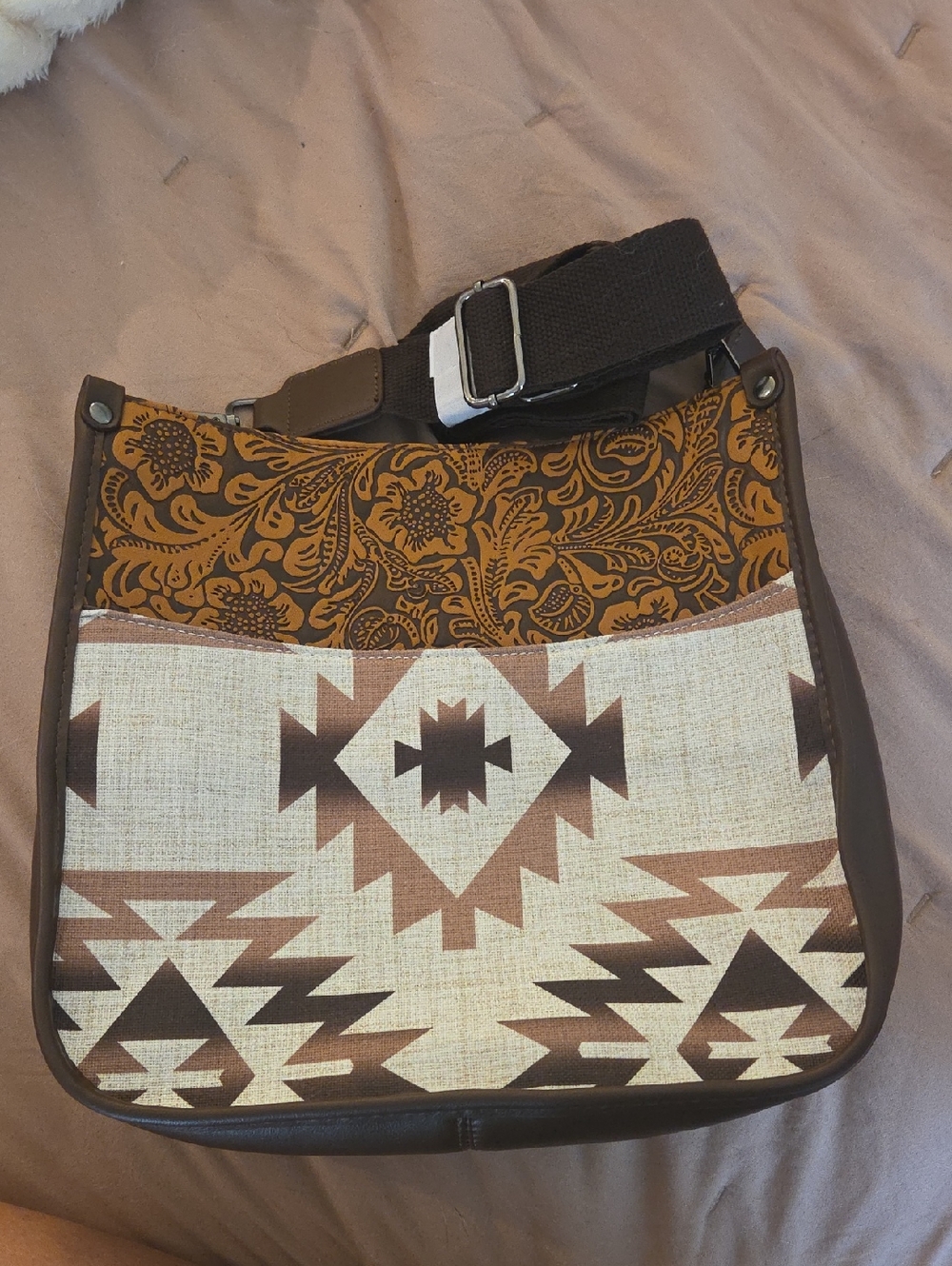 Southwest Pattern Crossbody Bag in Brown and Tan